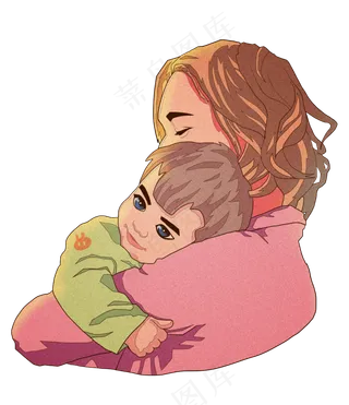 母亲节妈妈怀抱着孩子免扣元素