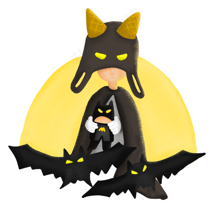 手绘小孩抱着蝙蝠侠(3500X3500(DPI:300))psd模版下载