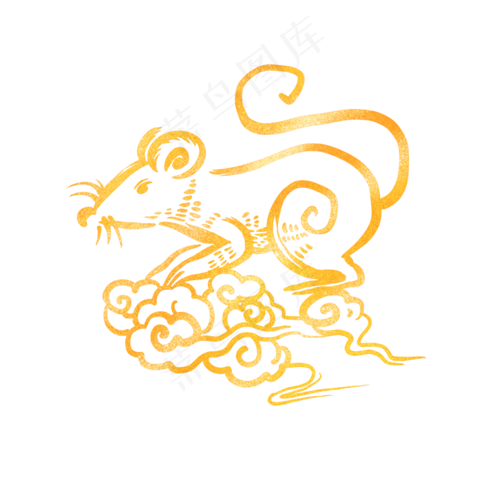 烫金中国风老鼠,免抠元素(2048X2048(DPI:300))psd模版下载