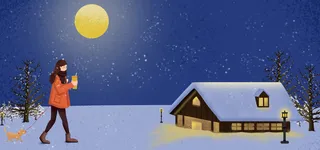 大寒节气雪夜蓝色清新卡通banner