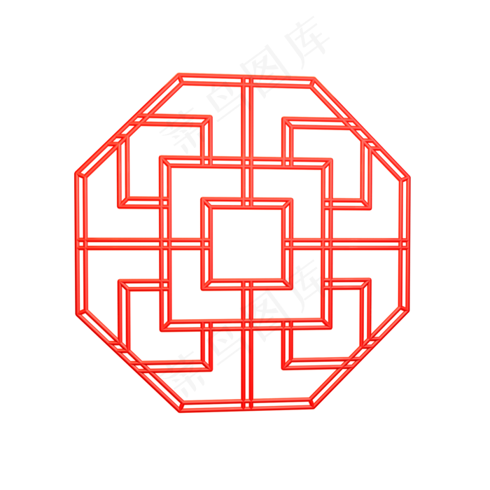 红色多边形正方形窗花,免抠元素(2000X2000(DPI:300))psd模版下载