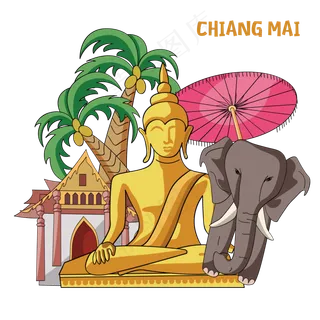 曼谷清迈佛教旅游东南亚PNG,免抠元素