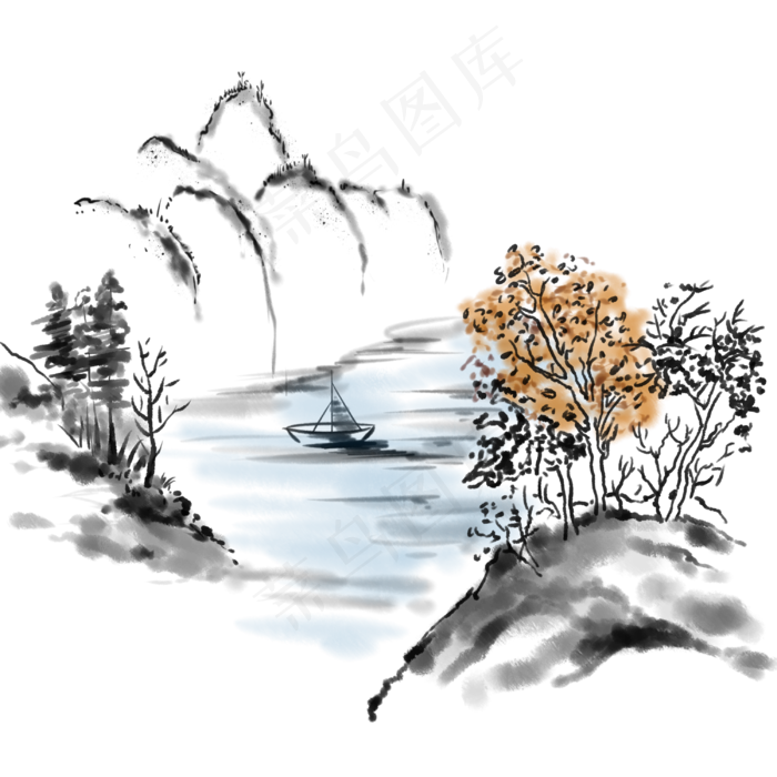 水墨山水中国风国画