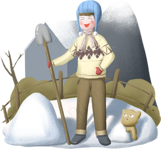 大寒堆雪人的小男孩,免抠元素