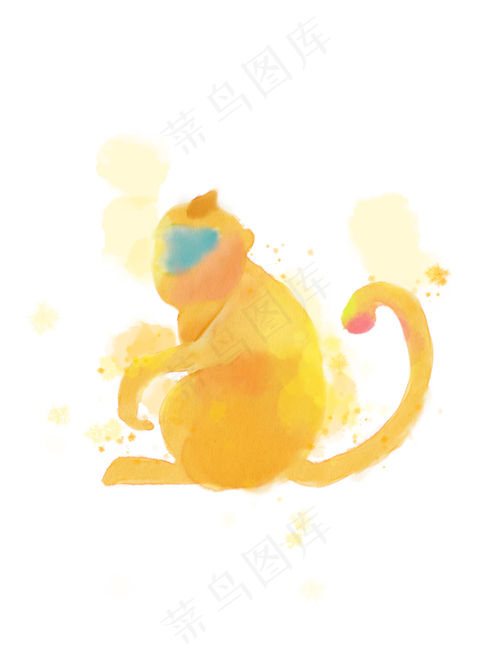 手绘水彩动物十二生肖猴(2551*3437px 300 dpi )psd模版下载