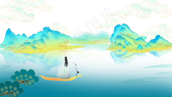 古风男子山水人物(2880X1620(DPI:300))psd模版下载