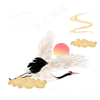 中国风古典仙鹤云纹,免抠元素