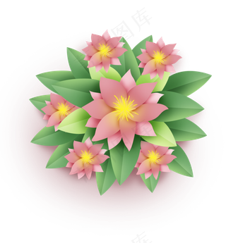 立体粉色花球和叶子
