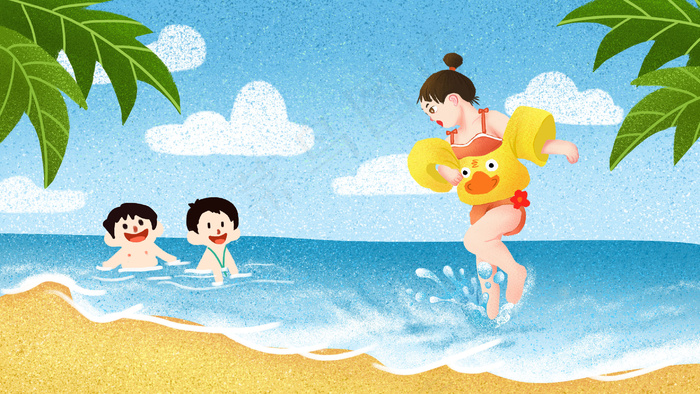 夏天沙滩边嬉水的小孩(3545X5315(DPI:300))psd模版下载