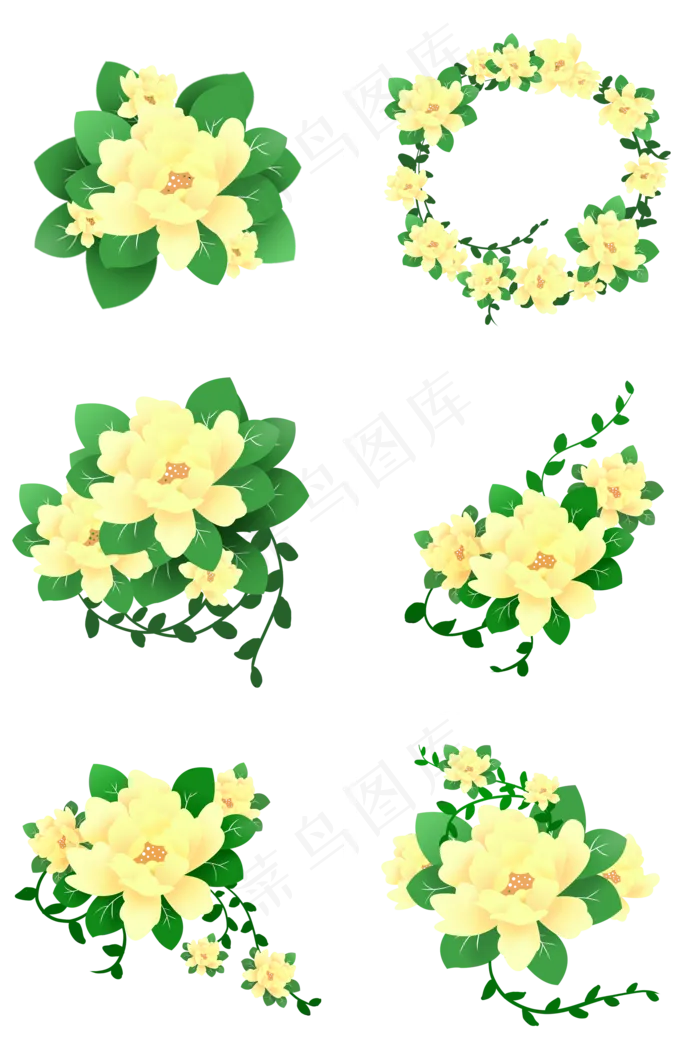 立体风折纸风黄色花卉套图