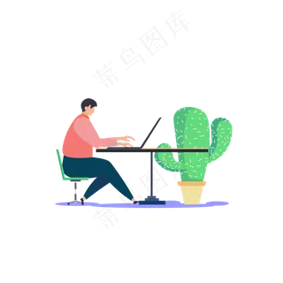 扁平化商务人事笔记本工作的男人,免抠元素