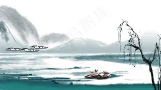 水墨风山川河流风景