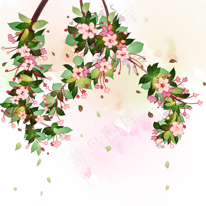 春天海棠花树繁花春天插画,免抠元素