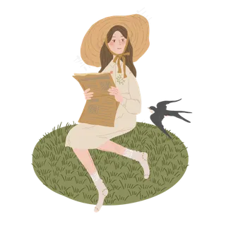 手绘戴帽子的春分女孩,免抠元素