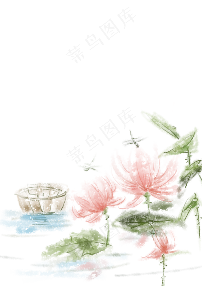 水墨水彩夏日荷花(2480X3508(DPI:299))psd模版下载