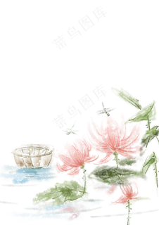 水墨水彩夏日荷花