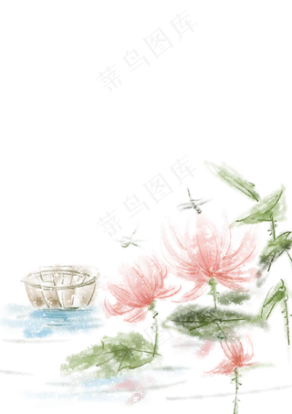 水墨水彩夏日荷花