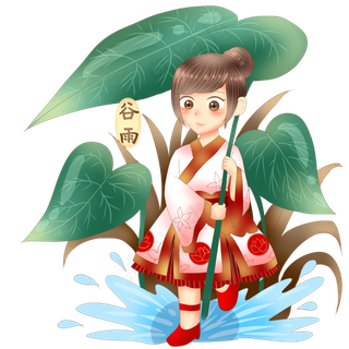 谷雨拿着叶子的小女孩