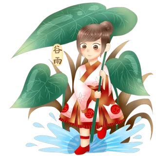 谷雨拿着叶子的小女孩