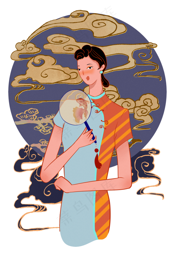 国潮旗袍少女,免抠元素(2000*3000px 300 dpi )psd模版下载