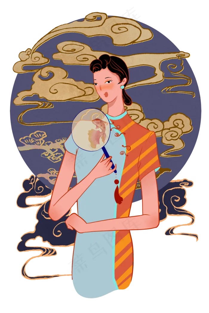 国潮旗袍少女,免抠元素(2000*3000px 300 dpi )psd模版下载