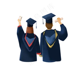 毕业季穿学士服的毕业学生背影合