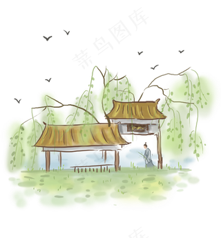 中国风春天折柳古人