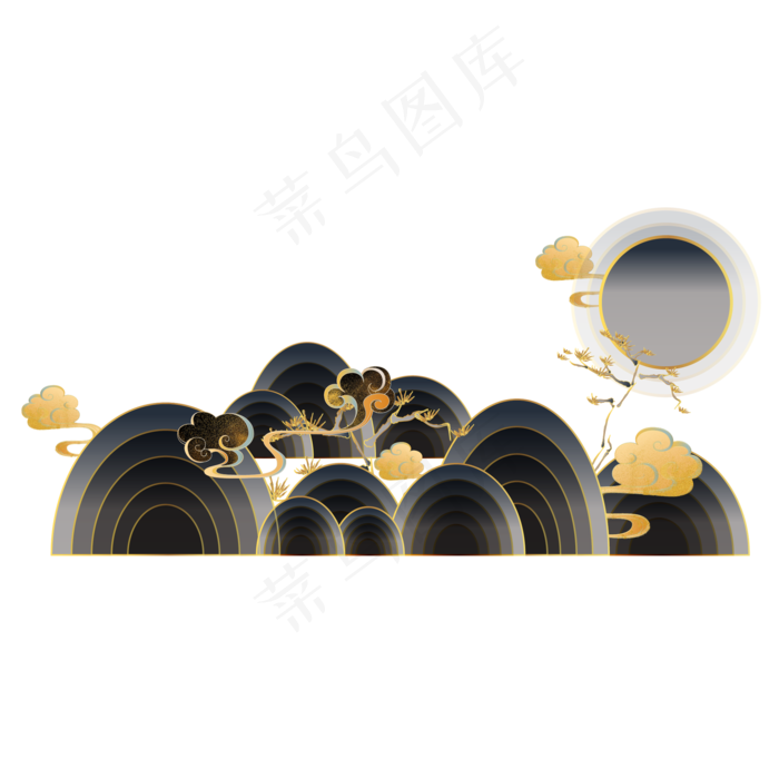 中国风黑金山水祥云