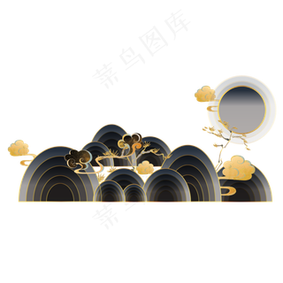 中国风黑金山水祥云