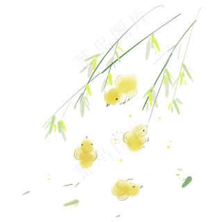中国风叶子下的鸡宝宝,免抠元素