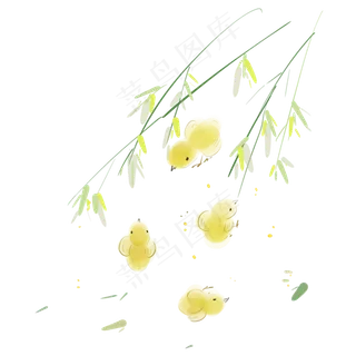 中国风叶子下的鸡宝宝,免抠元素