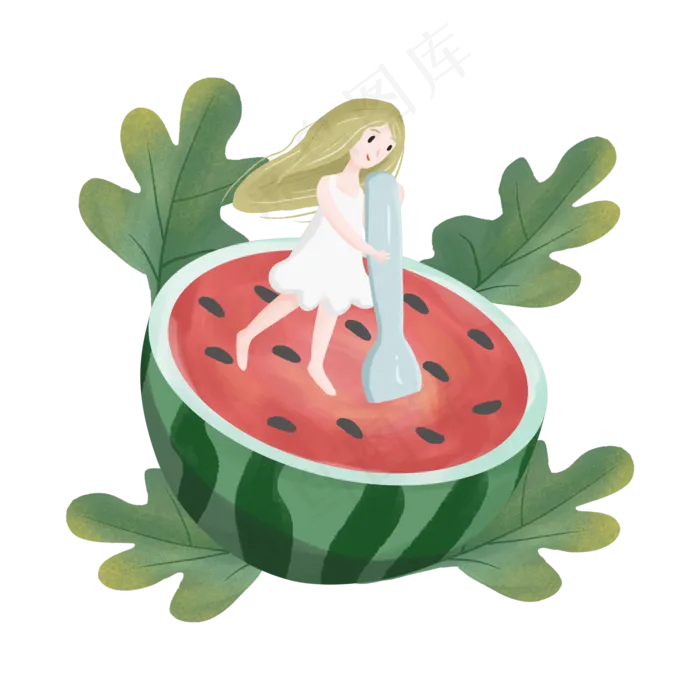 吃西瓜的女孩(2000X2000(DPI:300))psd模版下载