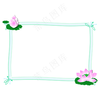 矢量小清新方形荷花边框元素