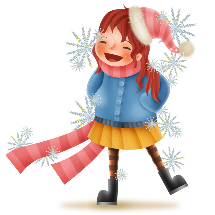银色雪花和可爱的小朋友,免抠元素(2000*2000px 300 dpi )psd模版下载
