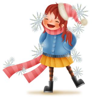 银色雪花和可爱的小朋友,免抠元素