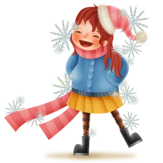 银色雪花和可爱的小朋友,免抠元素