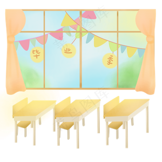 空教室窗户外的天空,免抠元素