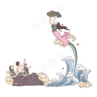 手绘中国神话传说女娲补天,免抠元素