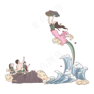 手绘中国神话传说女娲补天,免抠元素