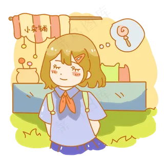 杂货铺前的小女孩