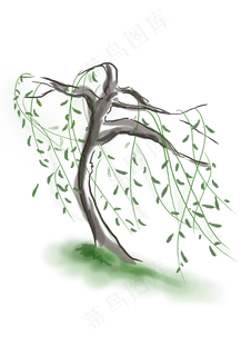 清明节手绘柳树素材,免抠元素