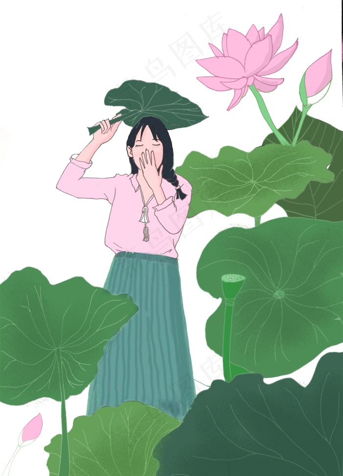 荷花荷叶美女(1440X2000(DPI:300))psd模版下载