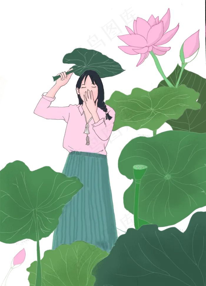 荷花荷叶美女(1440X2000(DPI:300))psd模版下载