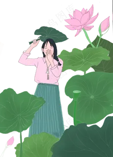 荷花荷叶美女