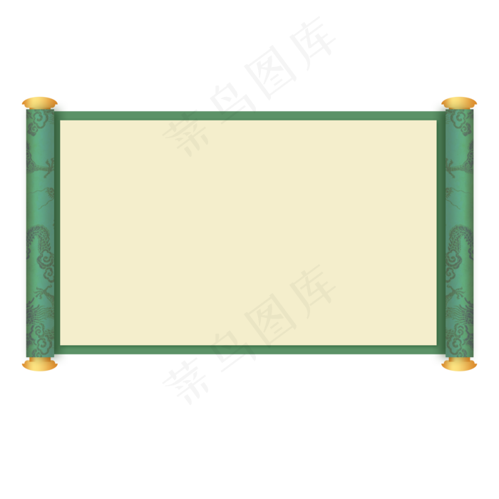 中国风绿色底纹卷轴,免抠元素