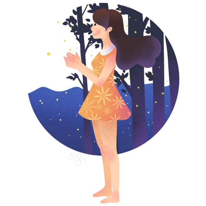大暑夜晚女孩(2048X2048(DPI:300))psd模版下载