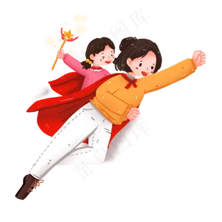 超人妈妈带女儿飞上天