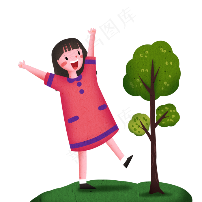 植树节开心的小女孩