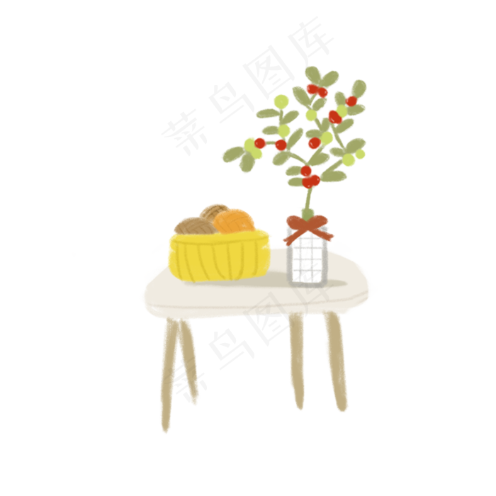 桌子上的果篮盆栽图案