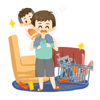 父亲节卡通父亲与孩子坐高高PN